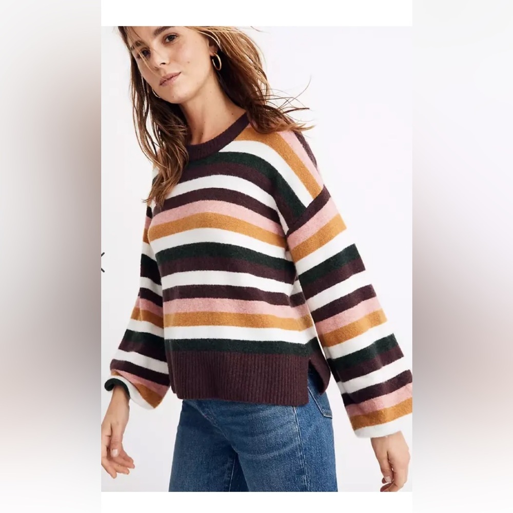 Madewell alpaca blend striped pullover sweater with puffy sleeves
size small